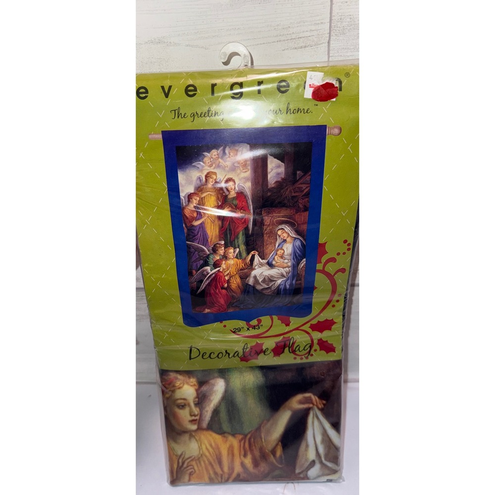 Evergreen Nativity Christmas House Flag 29x43 Large Decorative Angels Mary Jesus